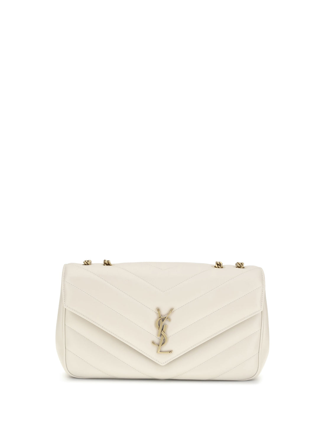 SAINT LAURENT Medium Loulou Leather Shoulder Bag – White