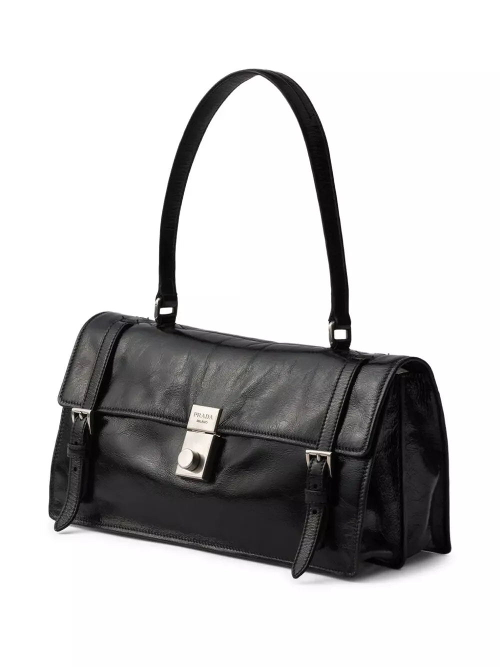 medium glossy finish leather work handbag