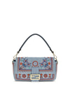 multicolor embroidered denim shoulder bag