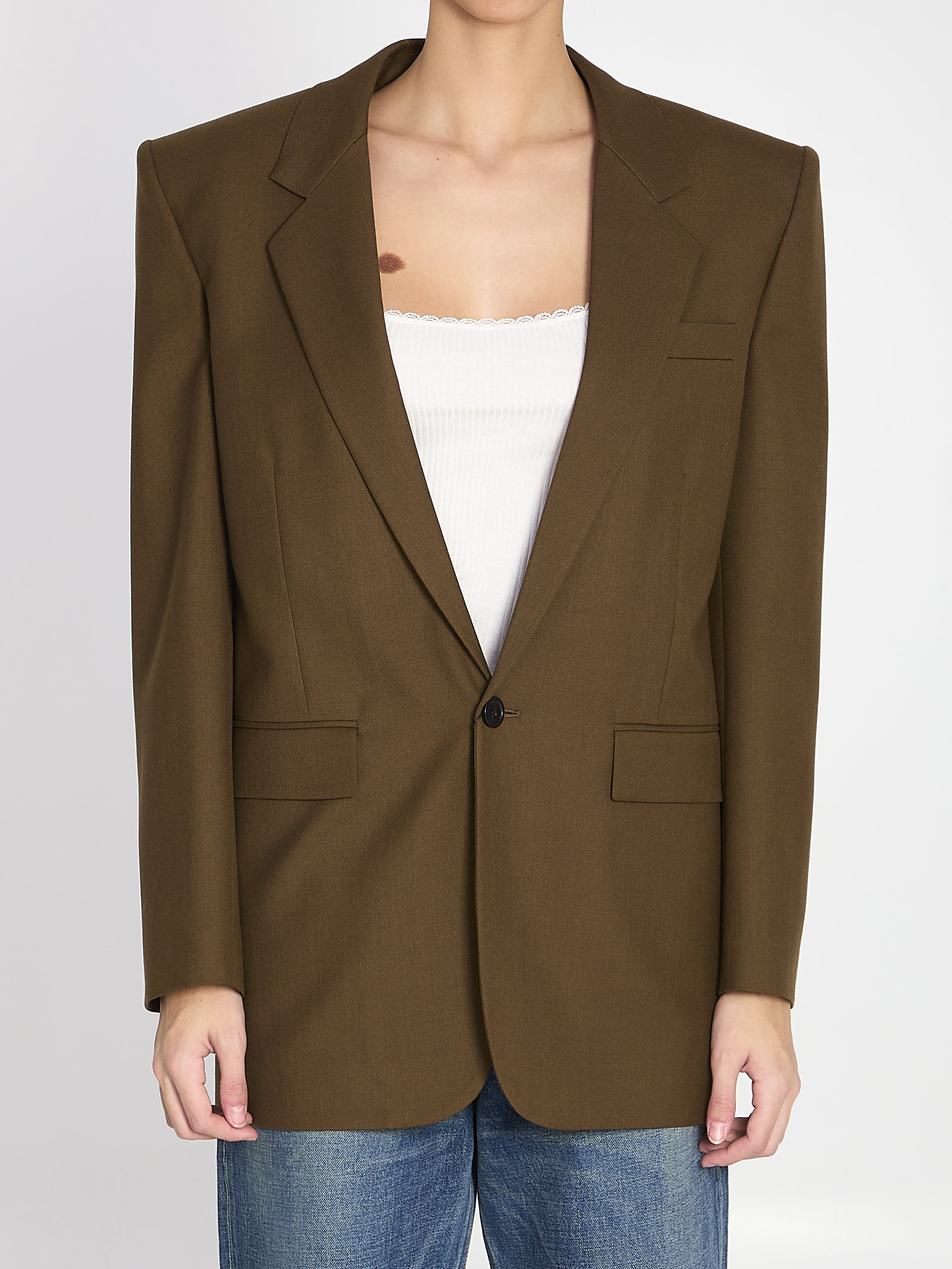 SAINT LAURENT 36 khaki wool jacket 