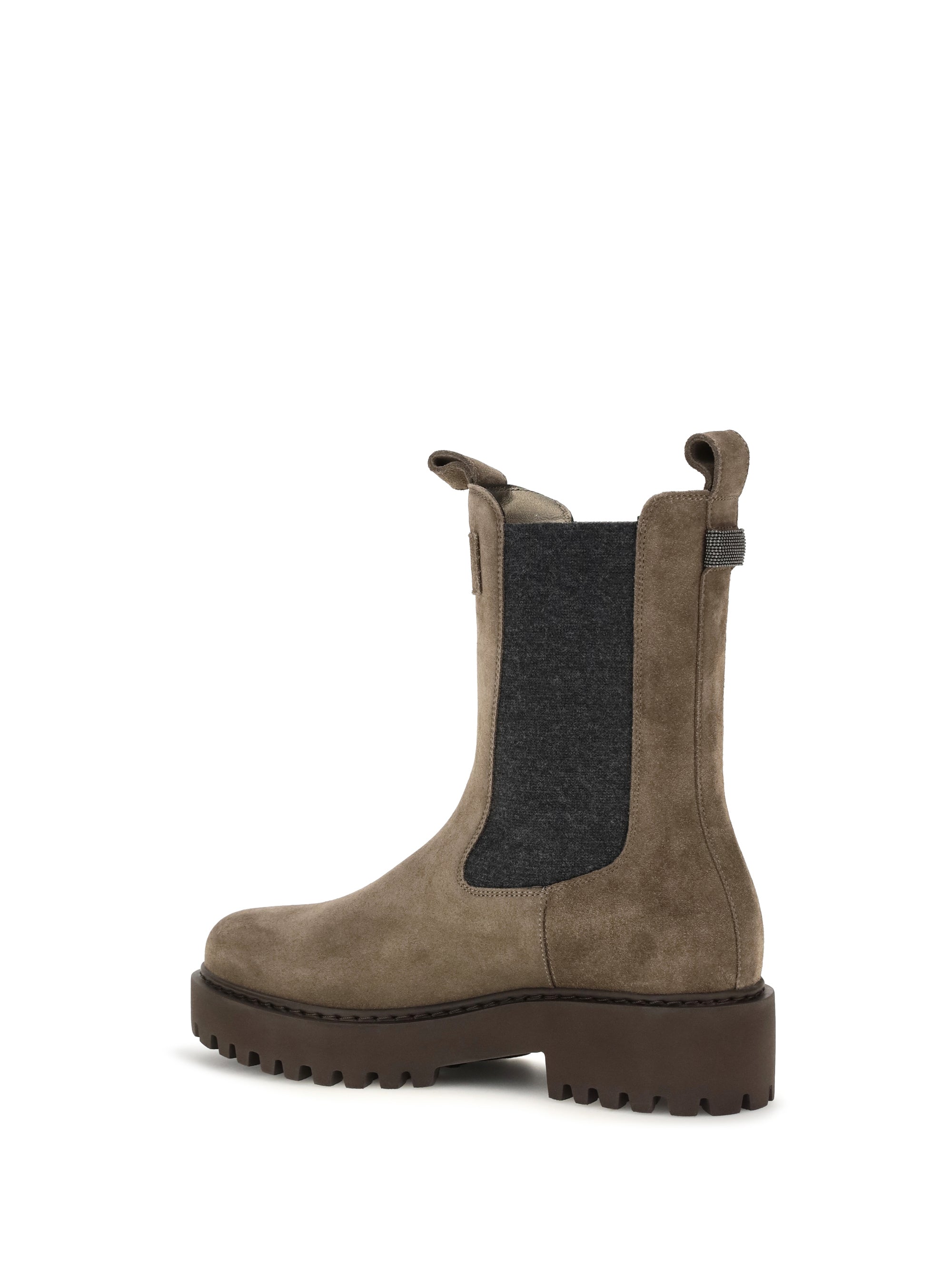 suede ankle boots with knit insert and precious loop detail