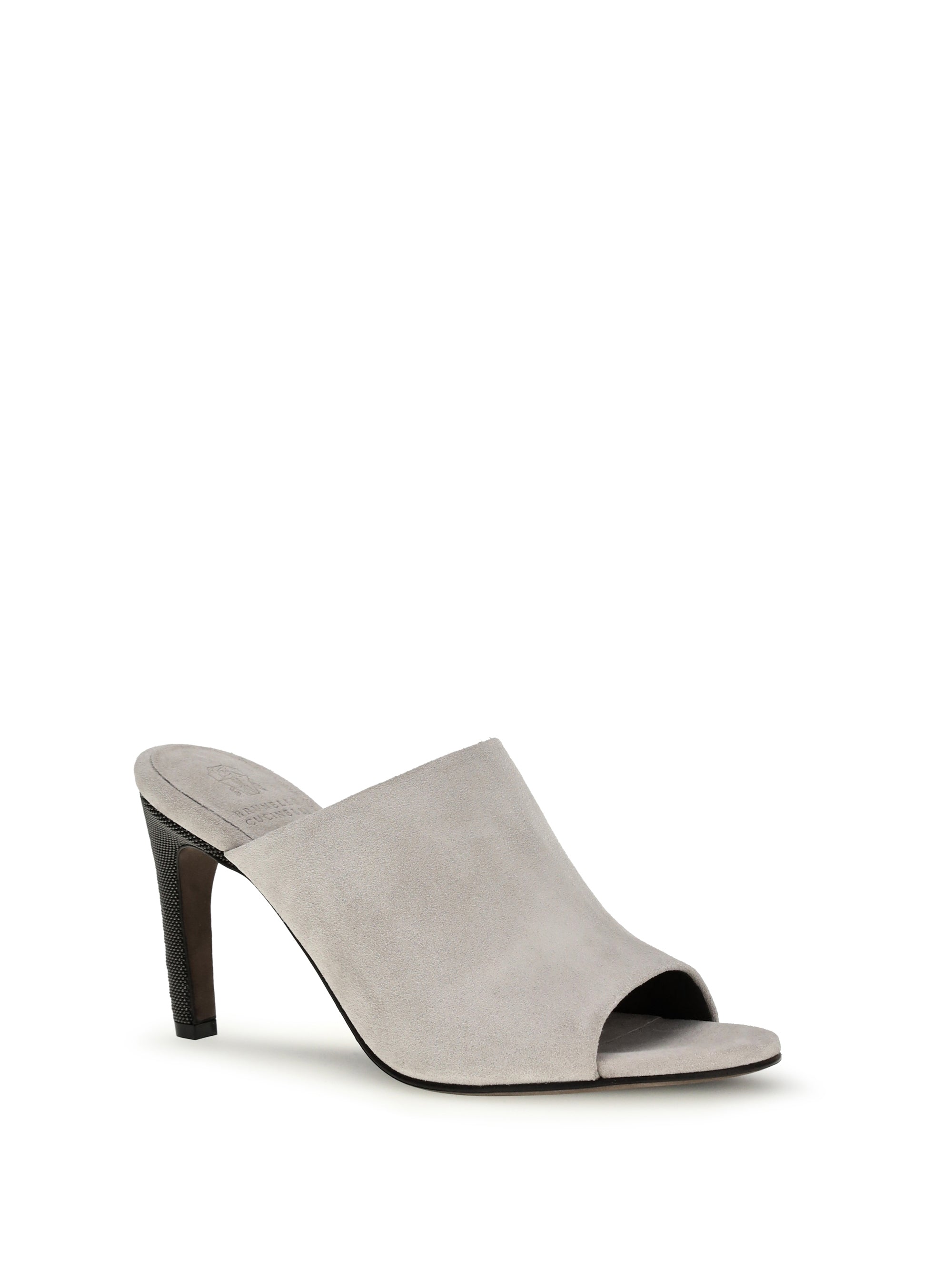 suede mules with precious heels