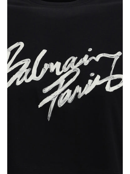 BALMAIN M brush print boxy cropped t-shirt 