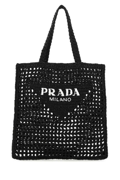Logo Embroidered Crochet Raffia Tote