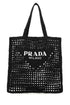 Logo Embroidered Crochet Raffia Tote