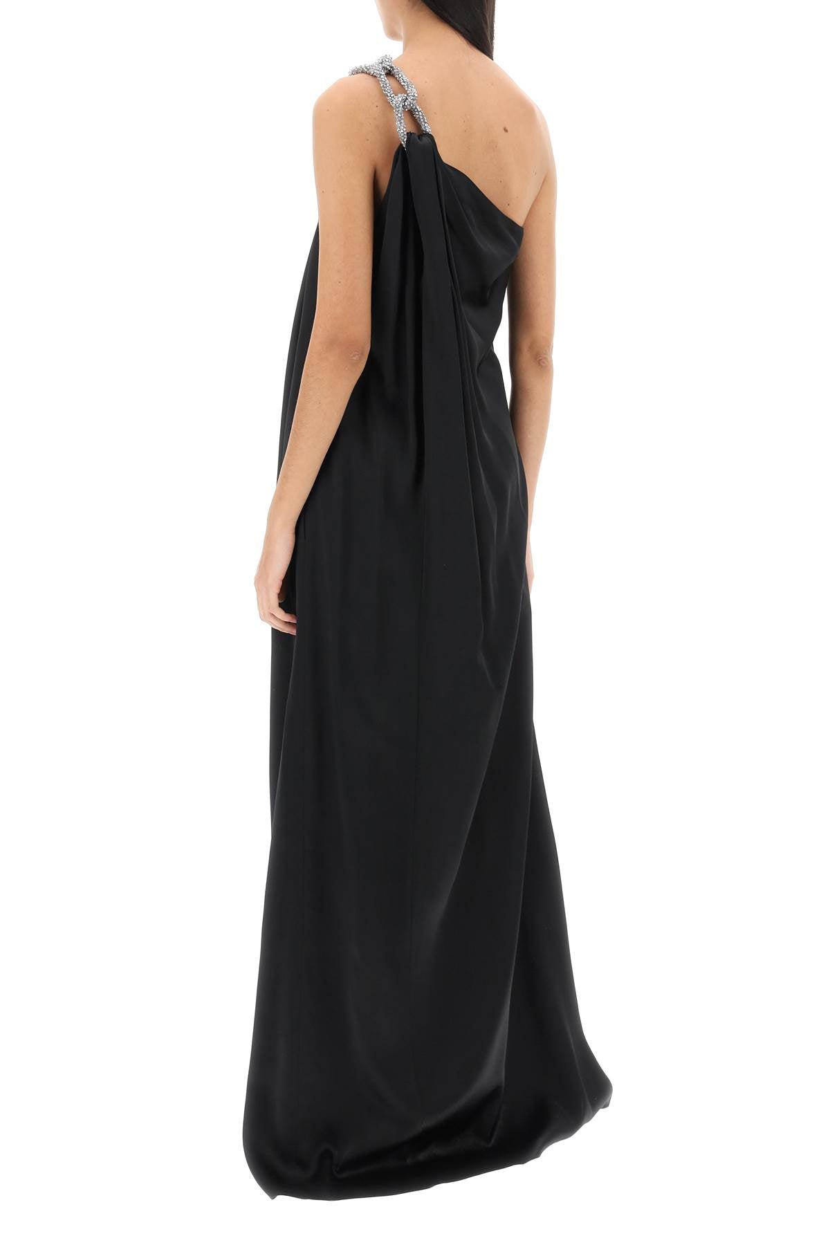 one-shoulder dress with falabella chain