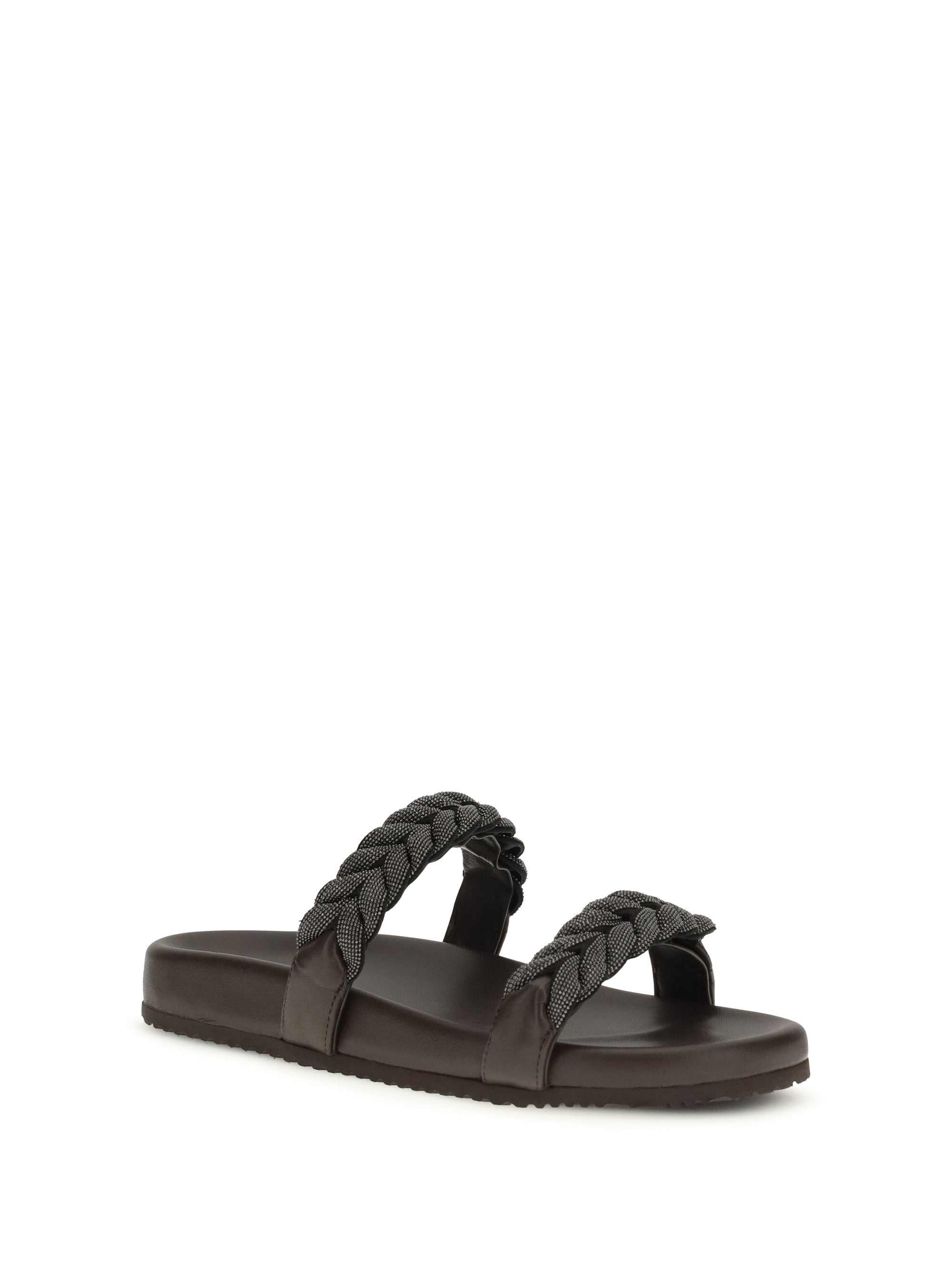 leather sandals with precious braided straps