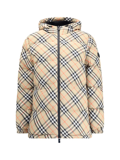 BURBERRY M hooded check down jacket 