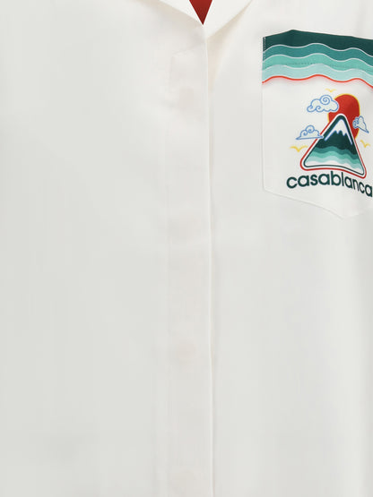 CASABLANCA L silk cuban collar short sleeve shirt