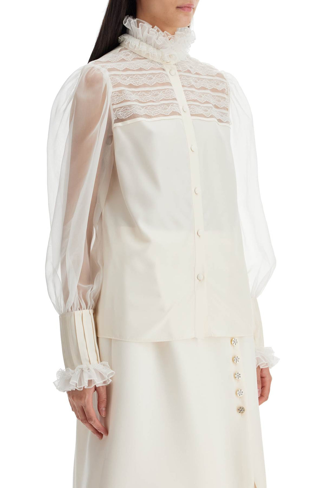 silk blouse with ruffles