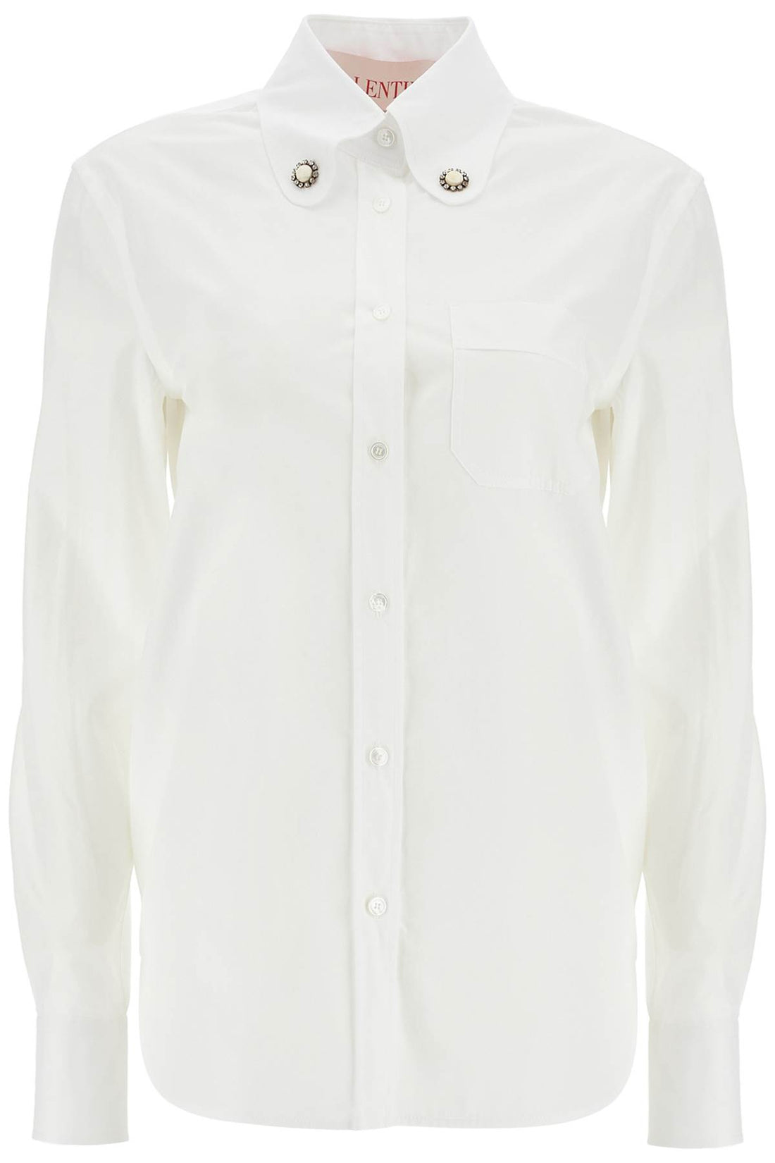 structured collar white optical long sleeve cotton shirt