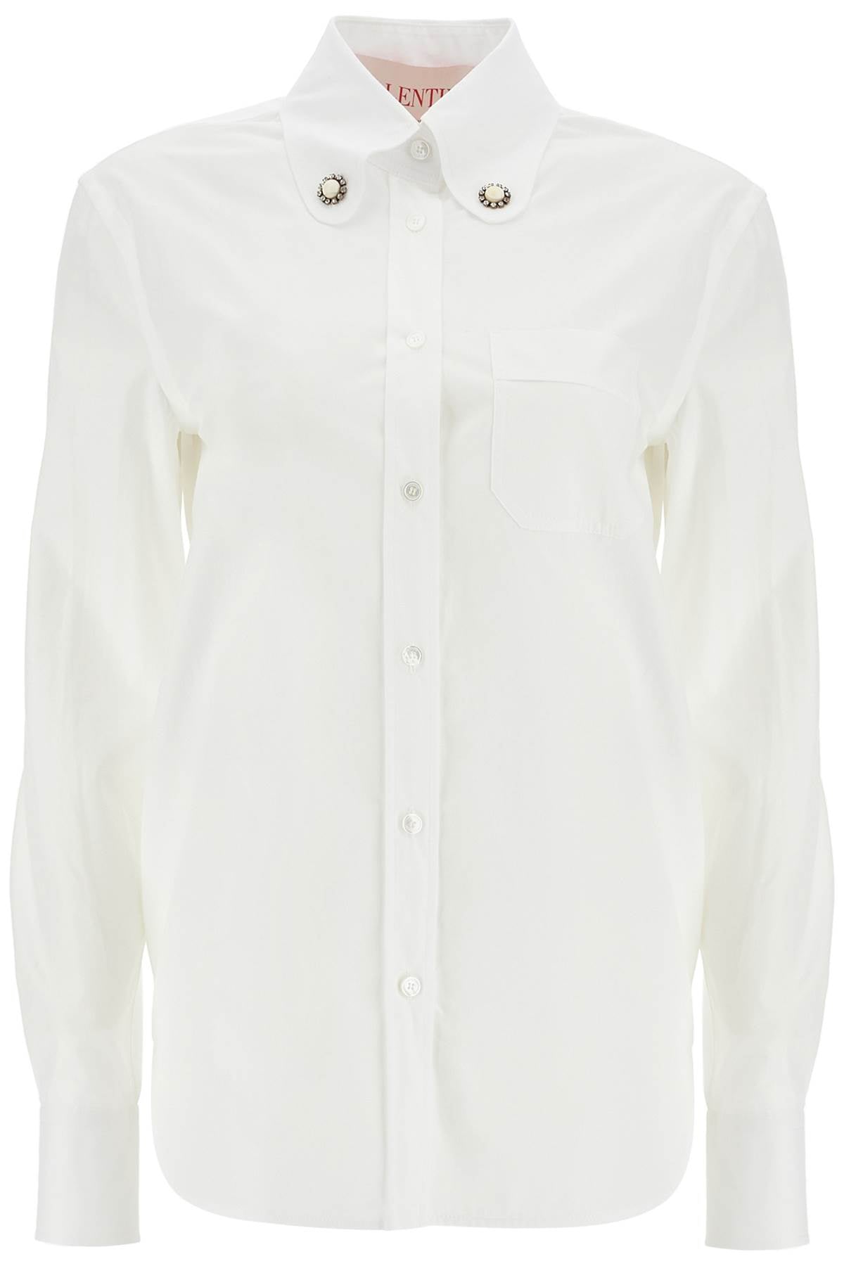 structured collar white optical long sleeve cotton shirt