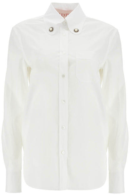 structured collar white optical long sleeve cotton shirt