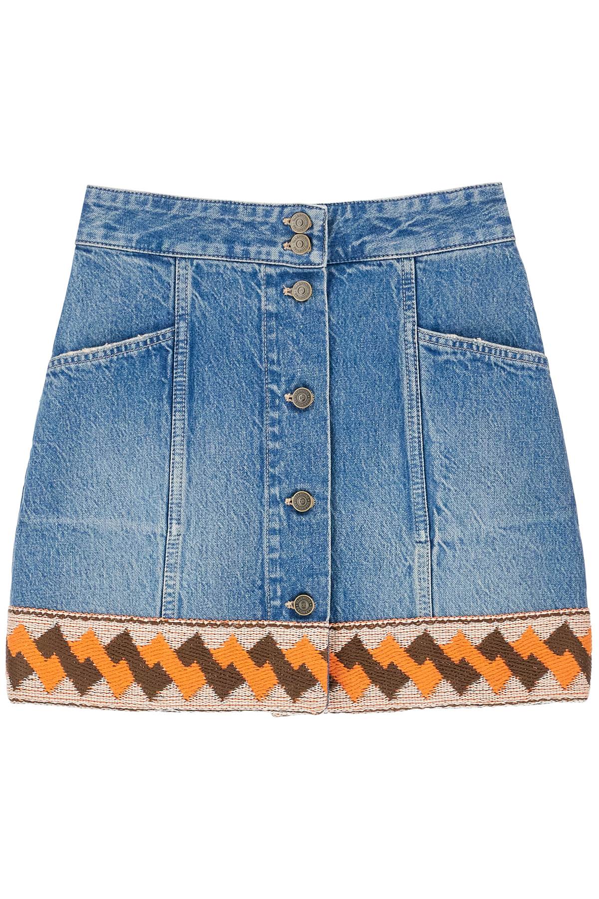 medium blue denim skirt with geometric trim