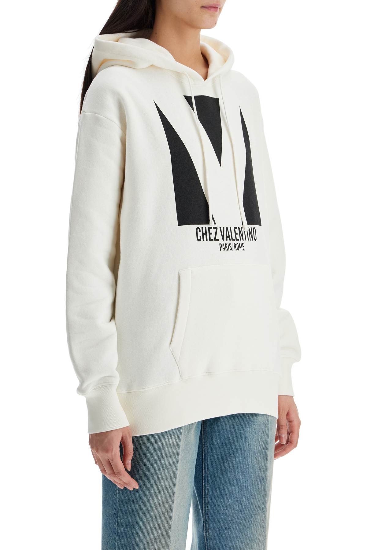 ivory cotton hoodie with large logo