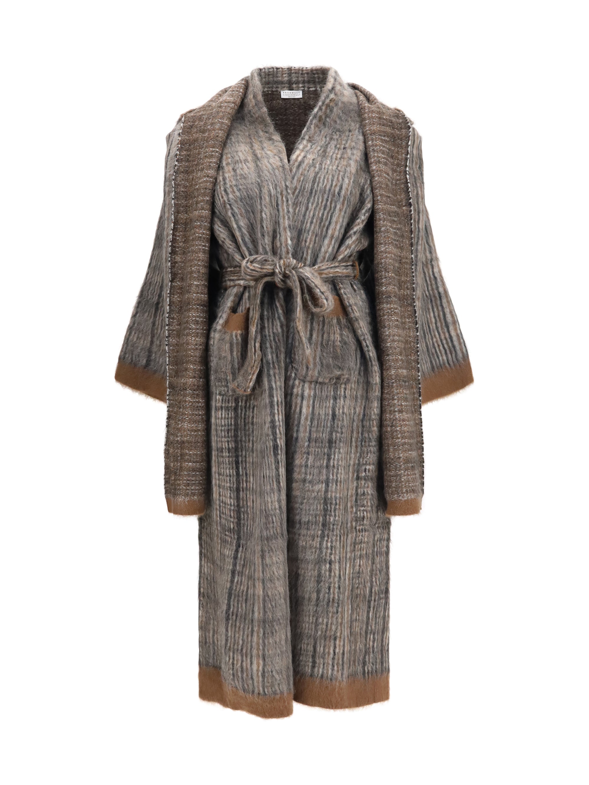 prince of wales double-knit mohair and wool coat with scarf
