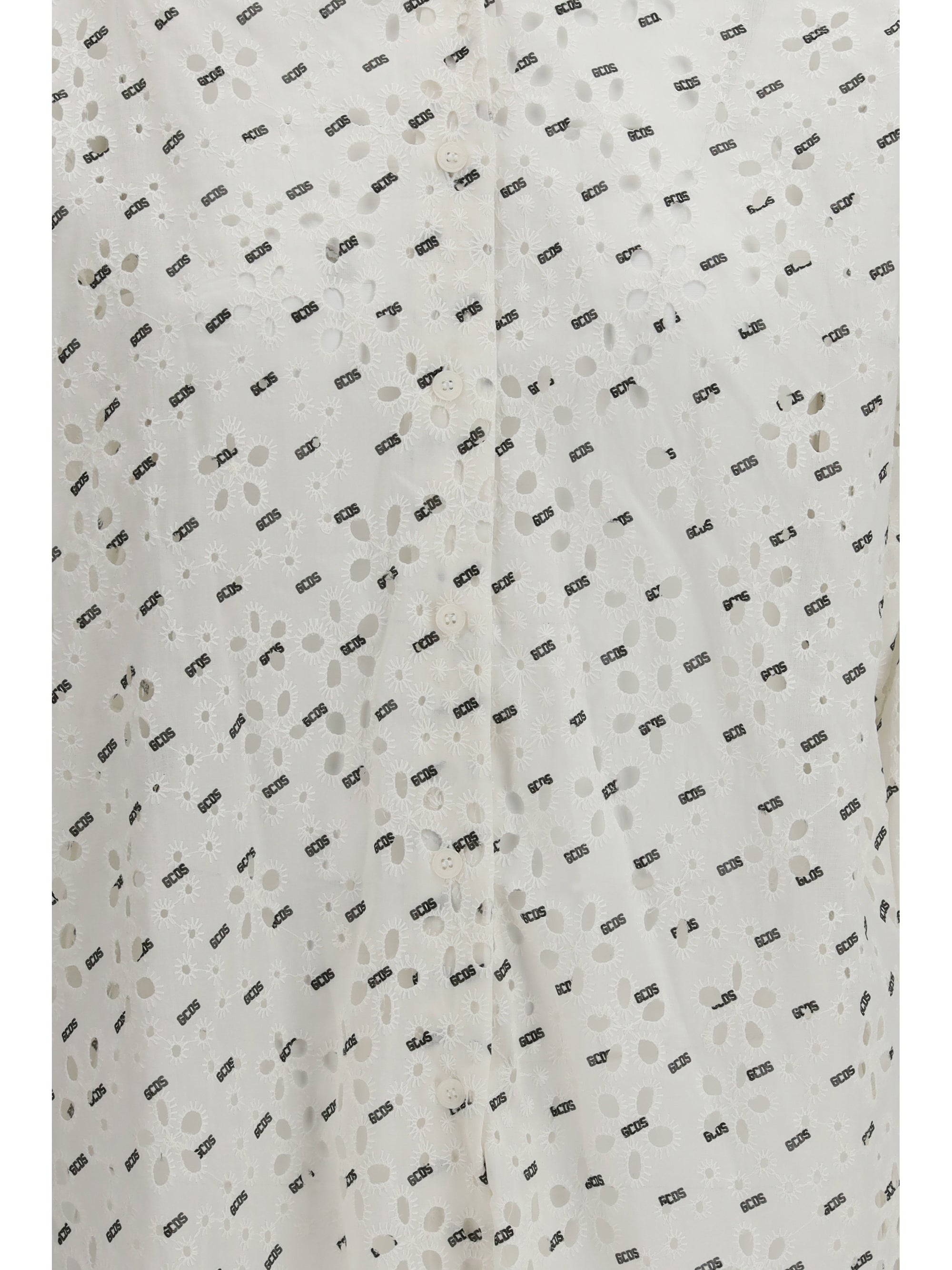 cotton broderie anglaise shirt with all-over logo embroidery