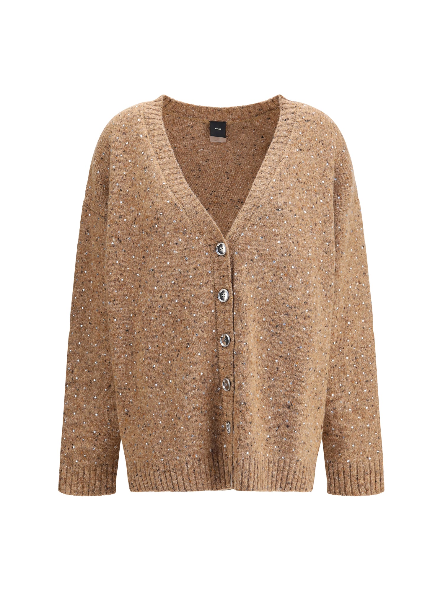 PINKO M bouclé fabric cardigan with rhinestones