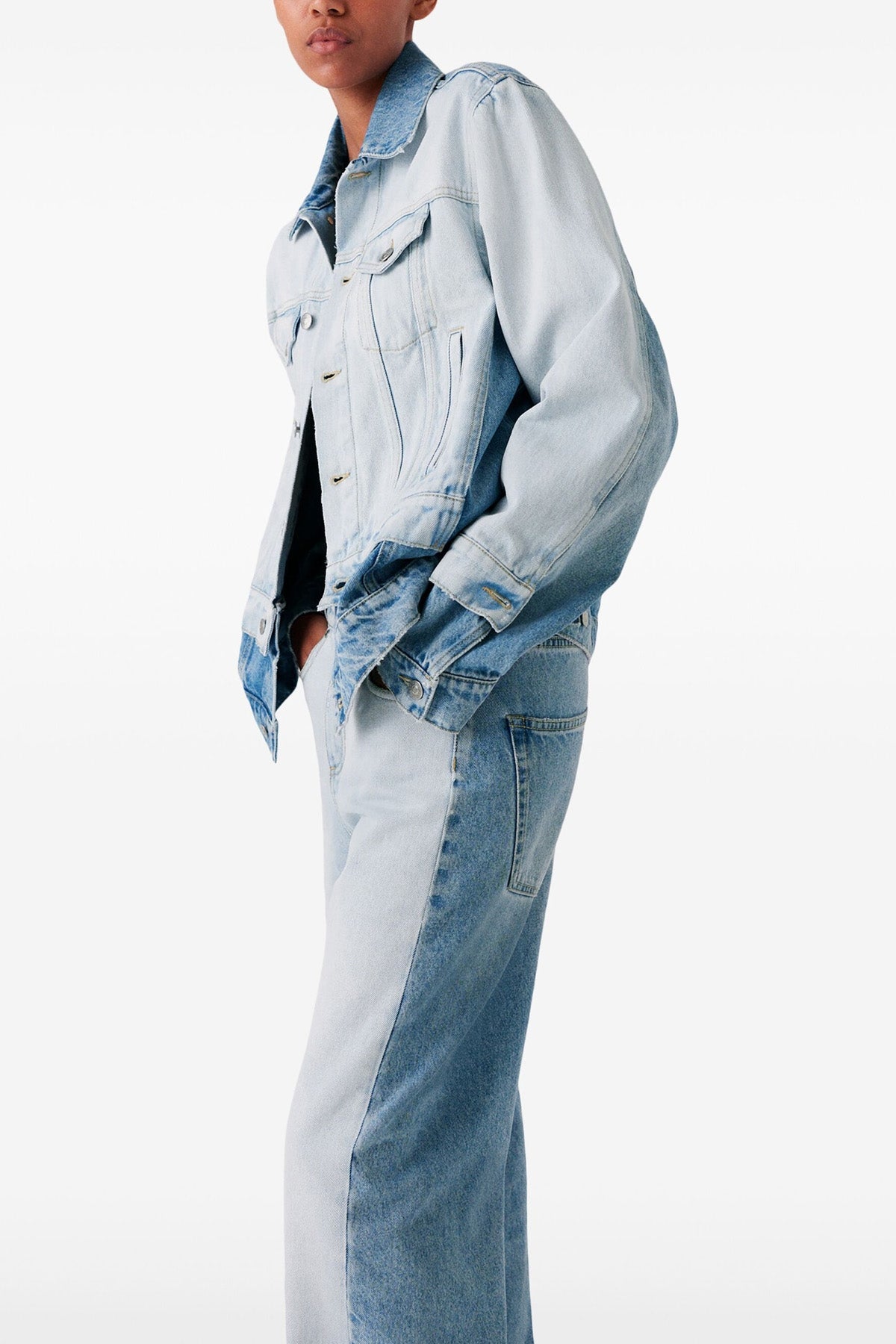 two-tone layered cotton denim jeans