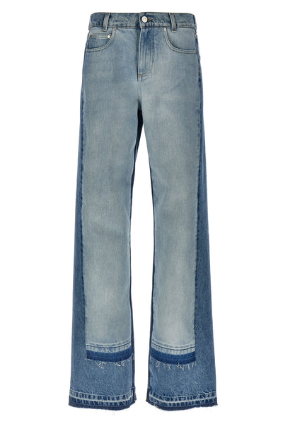 two-tone layered cotton denim jeans