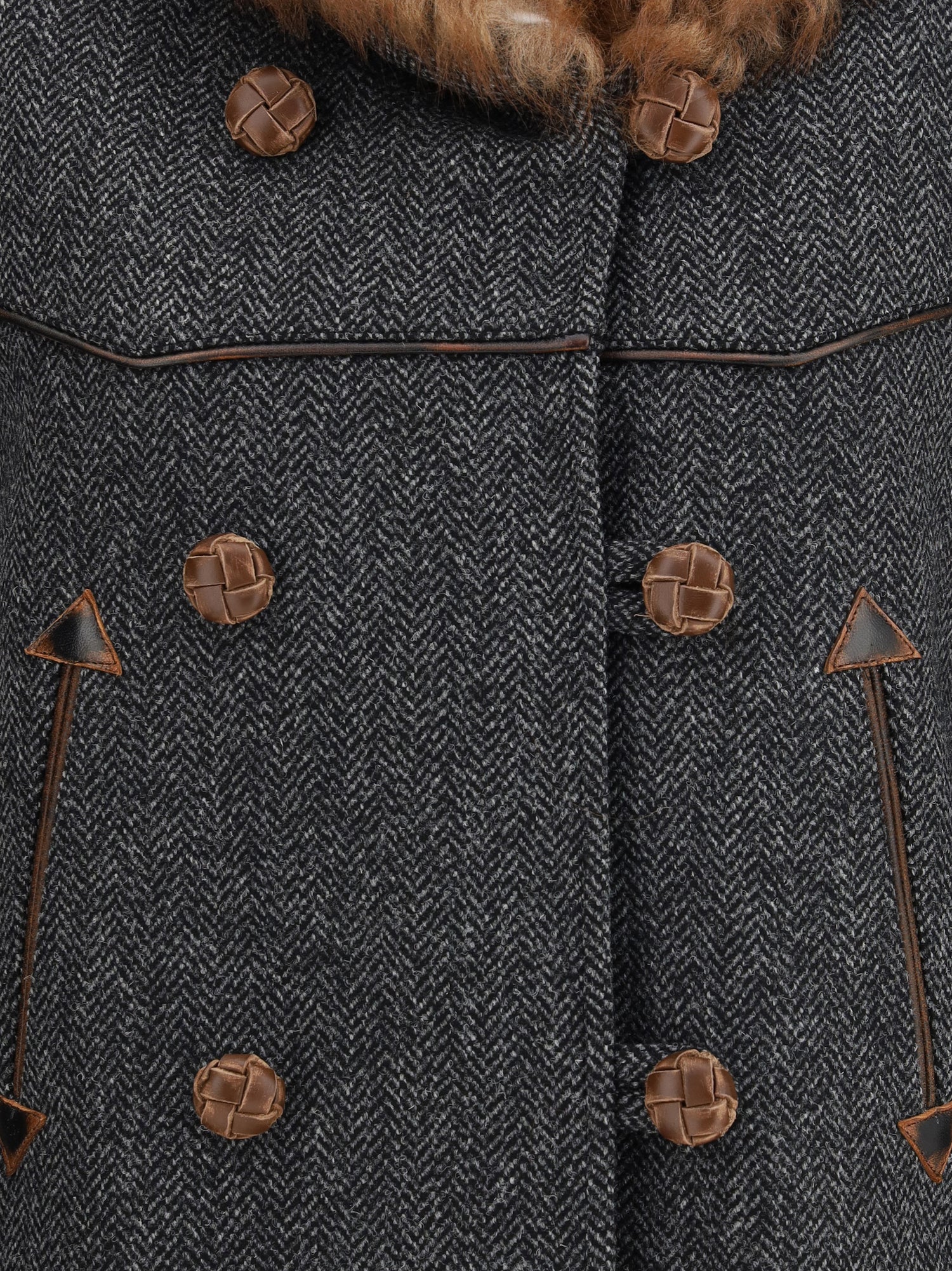 PRADA 36 double-breasted caban with a shearling trim