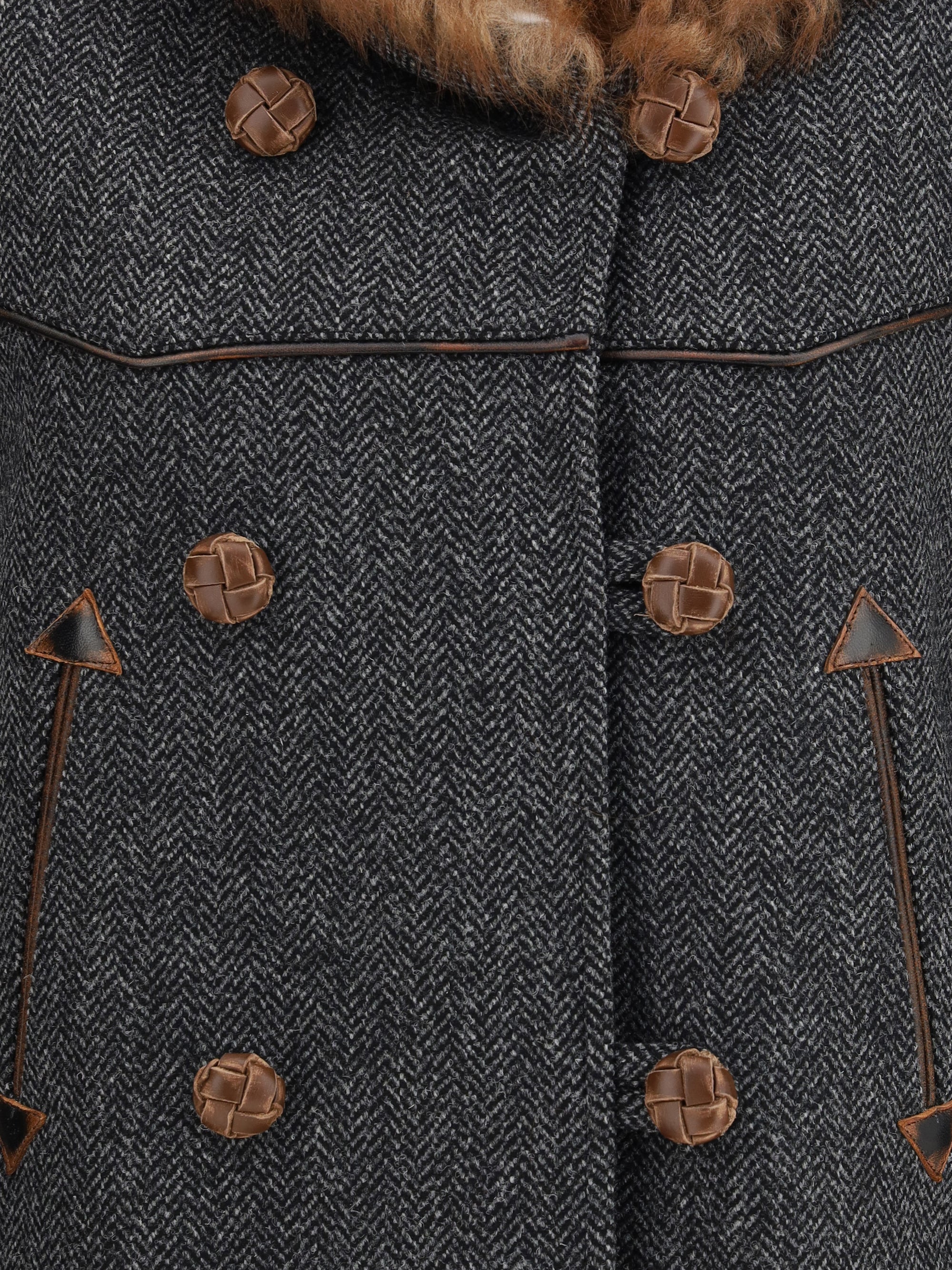 PRADA 36 double-breasted caban with a shearling trim