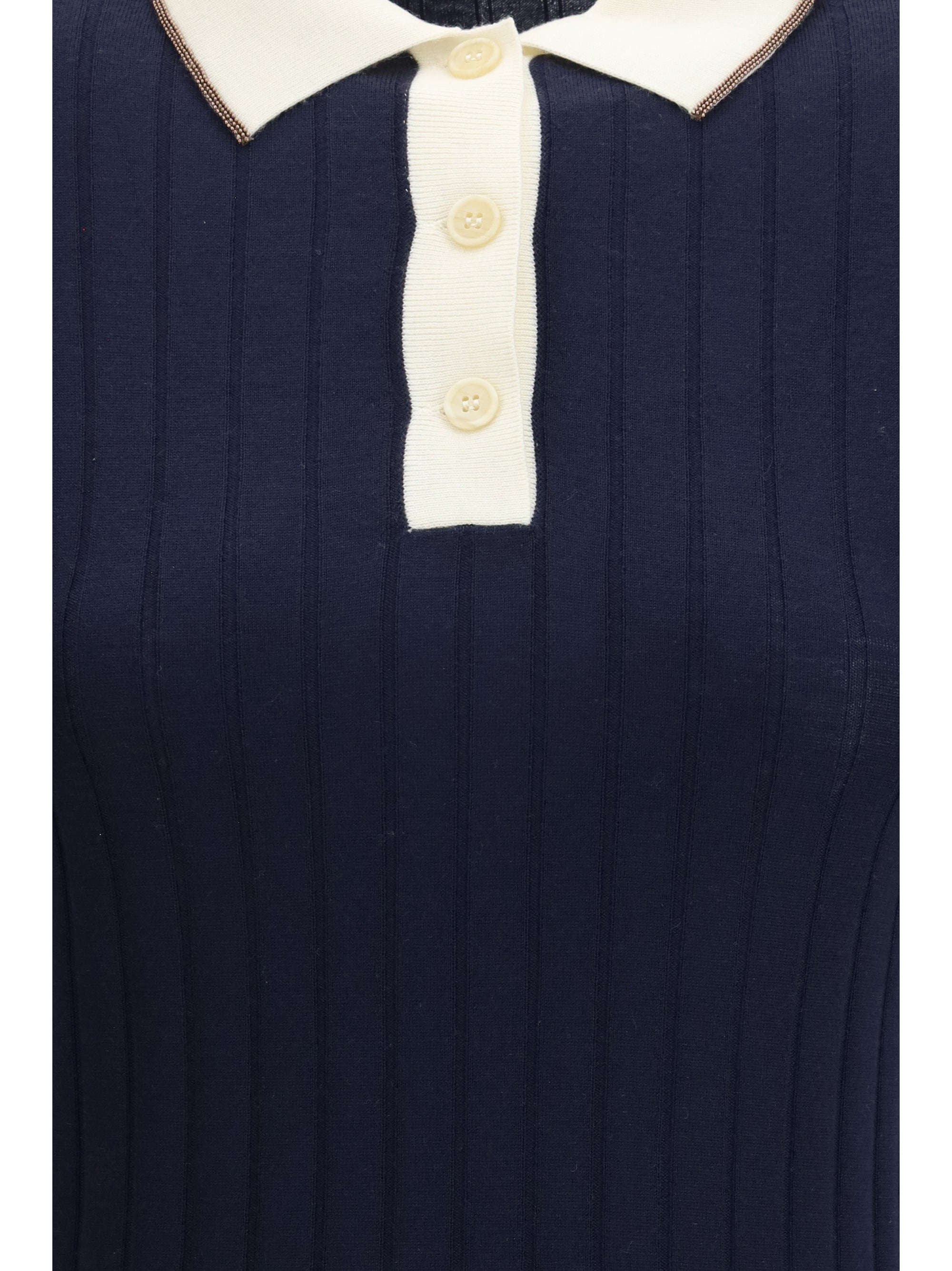 short sleeve polo in virgin wool and cashmere with accessory detail