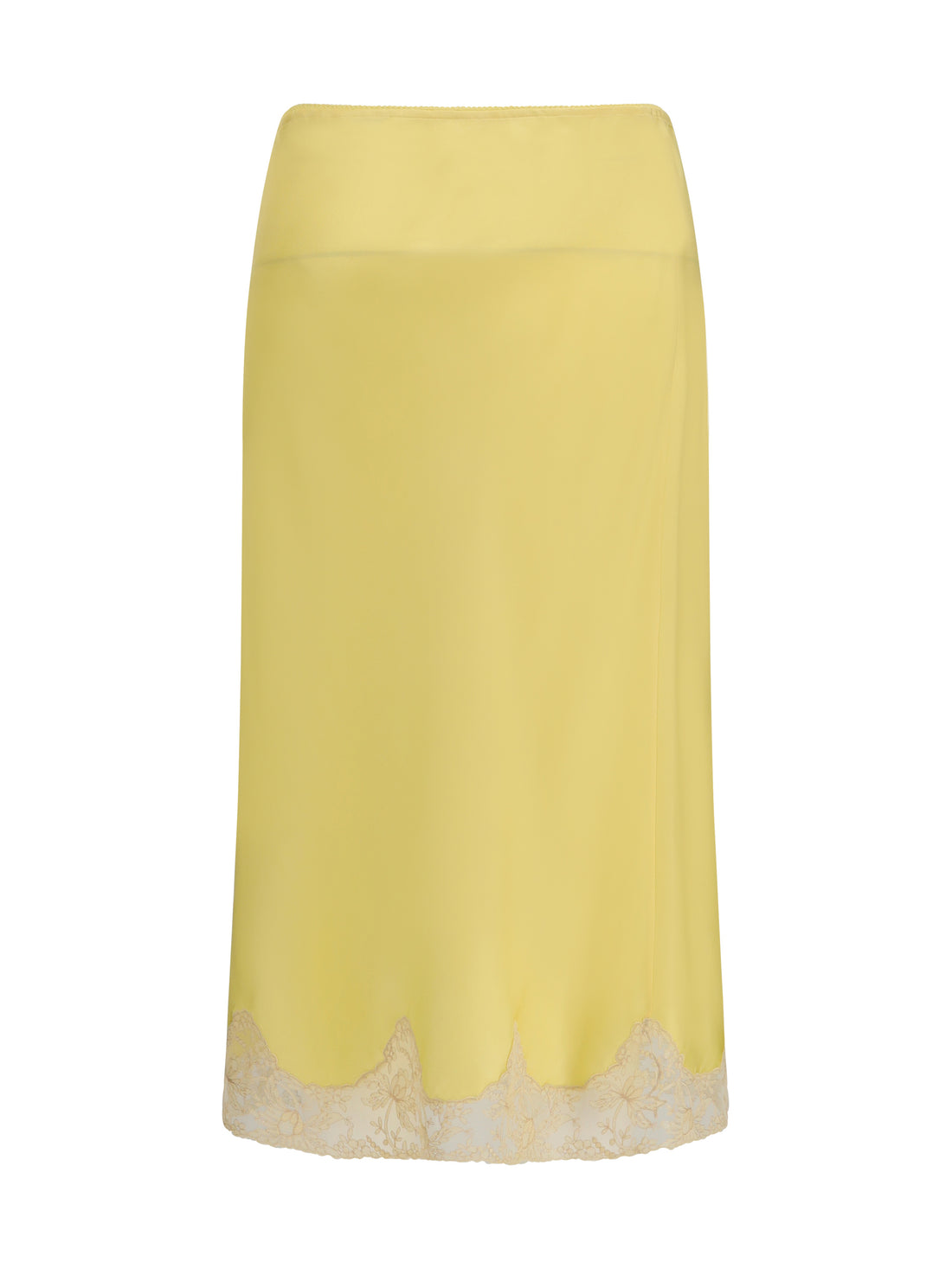 SAINT LAURENT 42 satin midi skirt with lace inserts