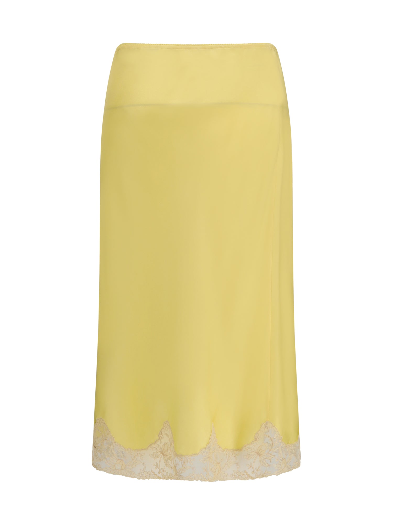 SAINT LAURENT 42 satin midi skirt with lace inserts