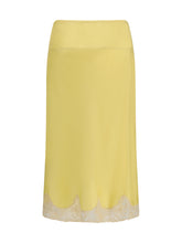 SAINT LAURENT 42 satin midi skirt with lace inserts