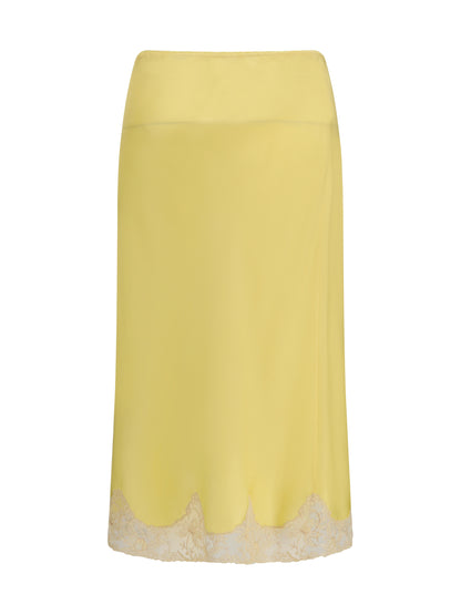 SAINT LAURENT 42 satin midi skirt with lace inserts