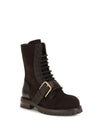 leather and suede buckle ankle boots