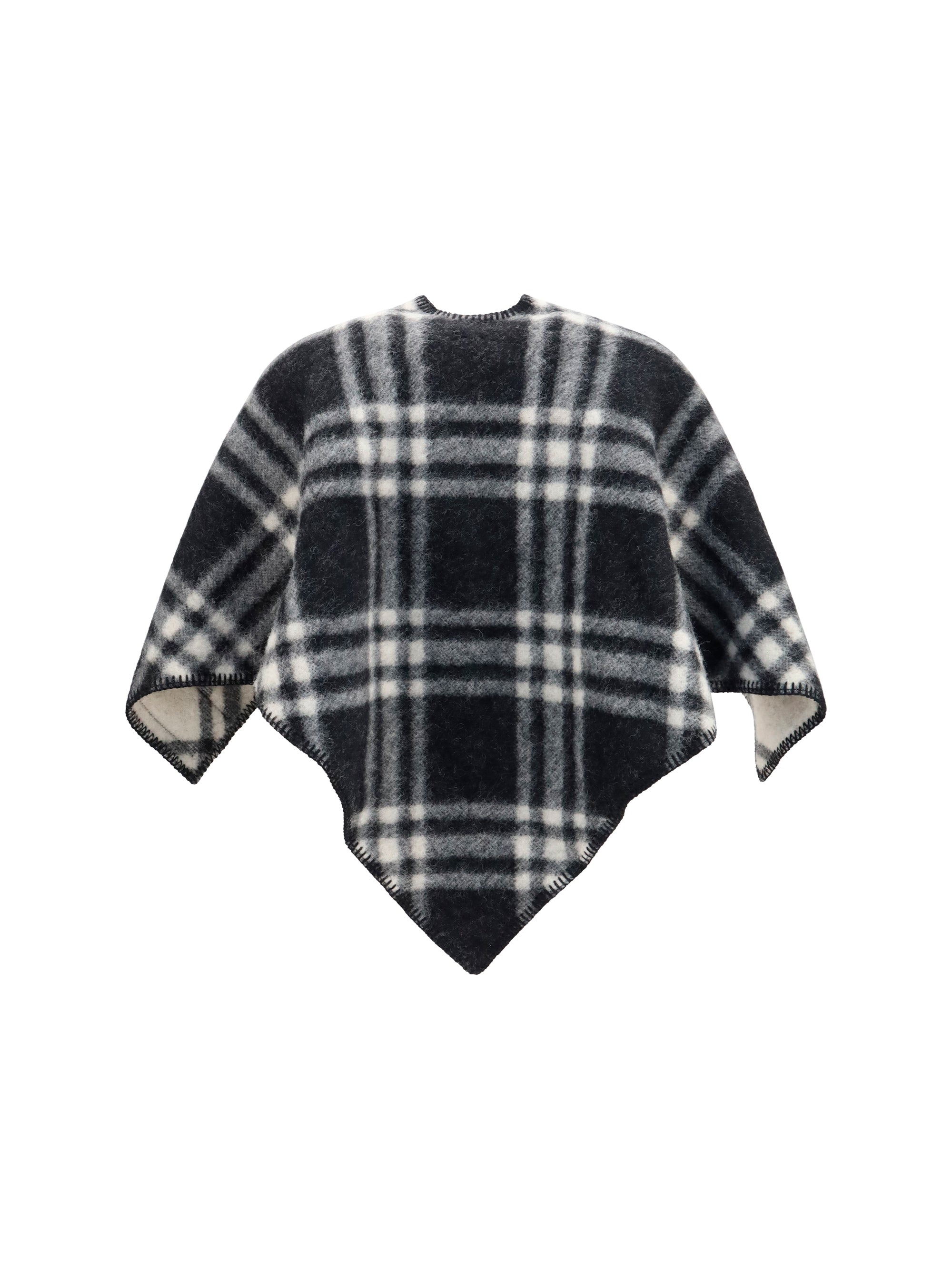 short wool check poncho
