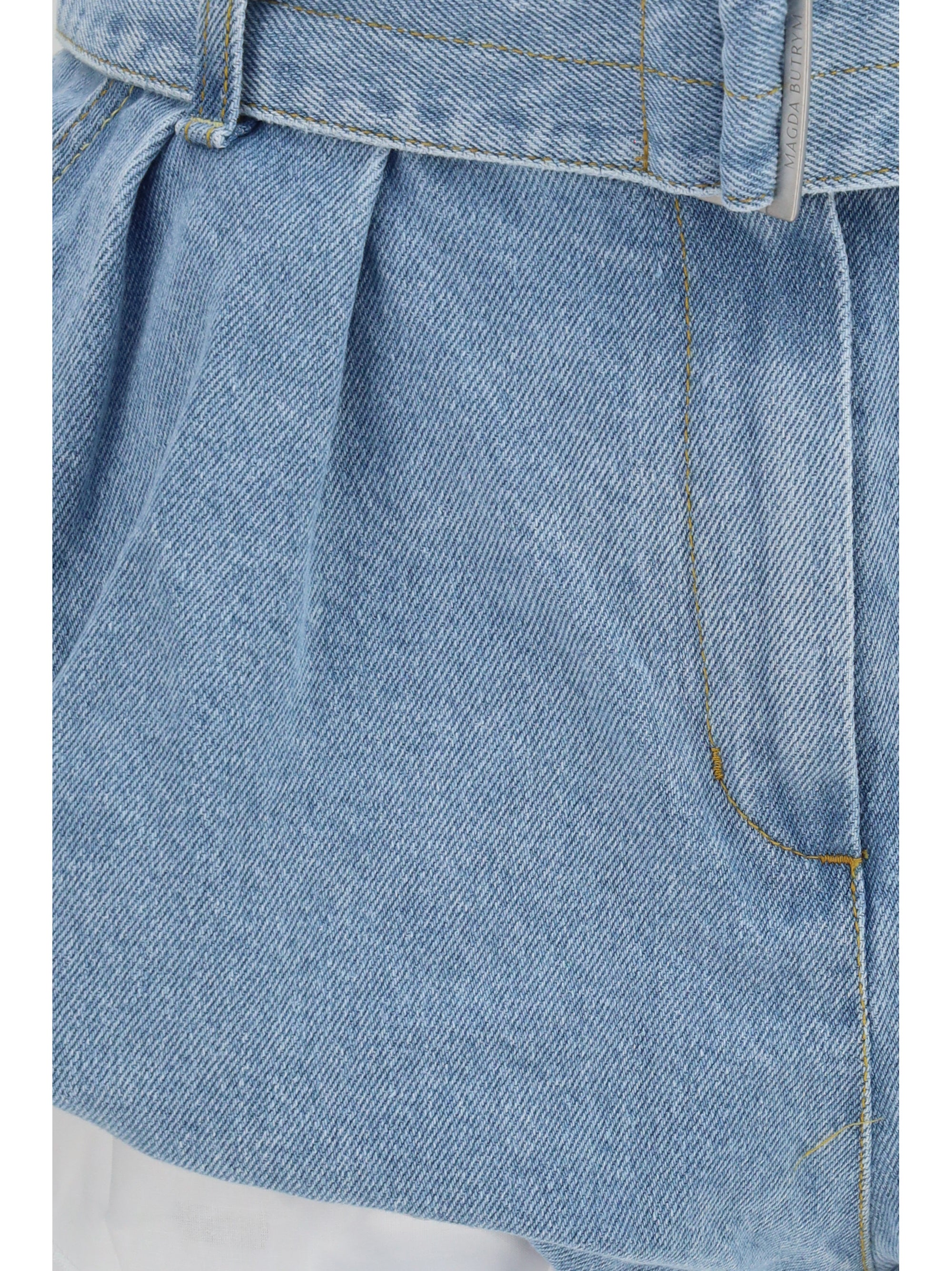 flared denim shorts with undershorts