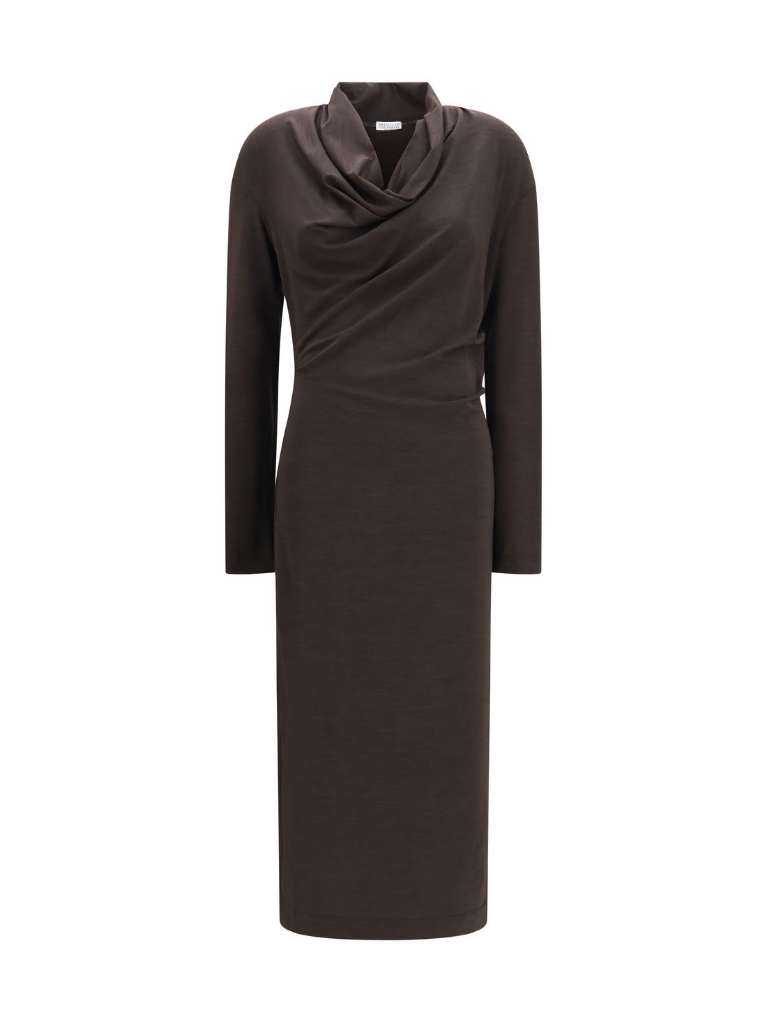 BRUNELLO CUCINELLI M techno wool jersey draped dress with monili