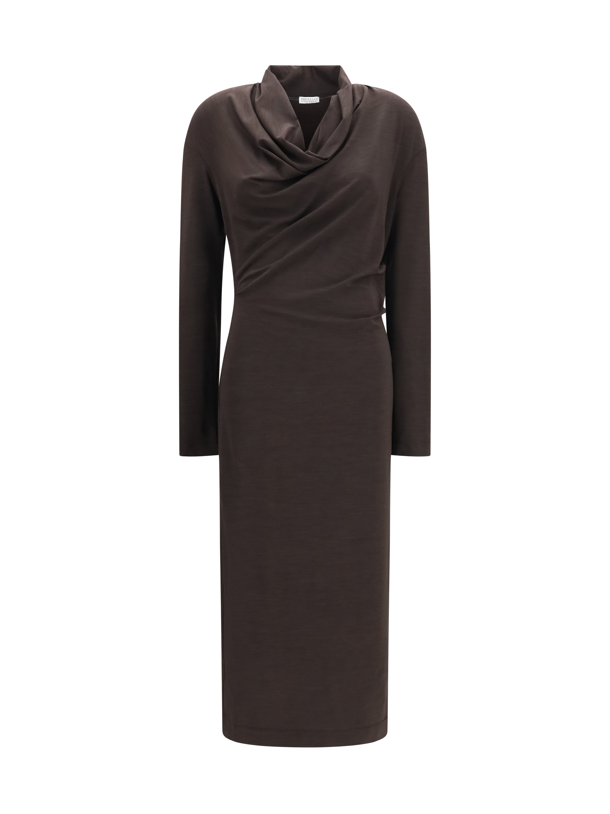 techno wool jersey draped dress with monili
