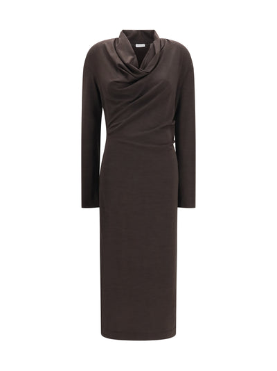 techno wool jersey draped dress with monili