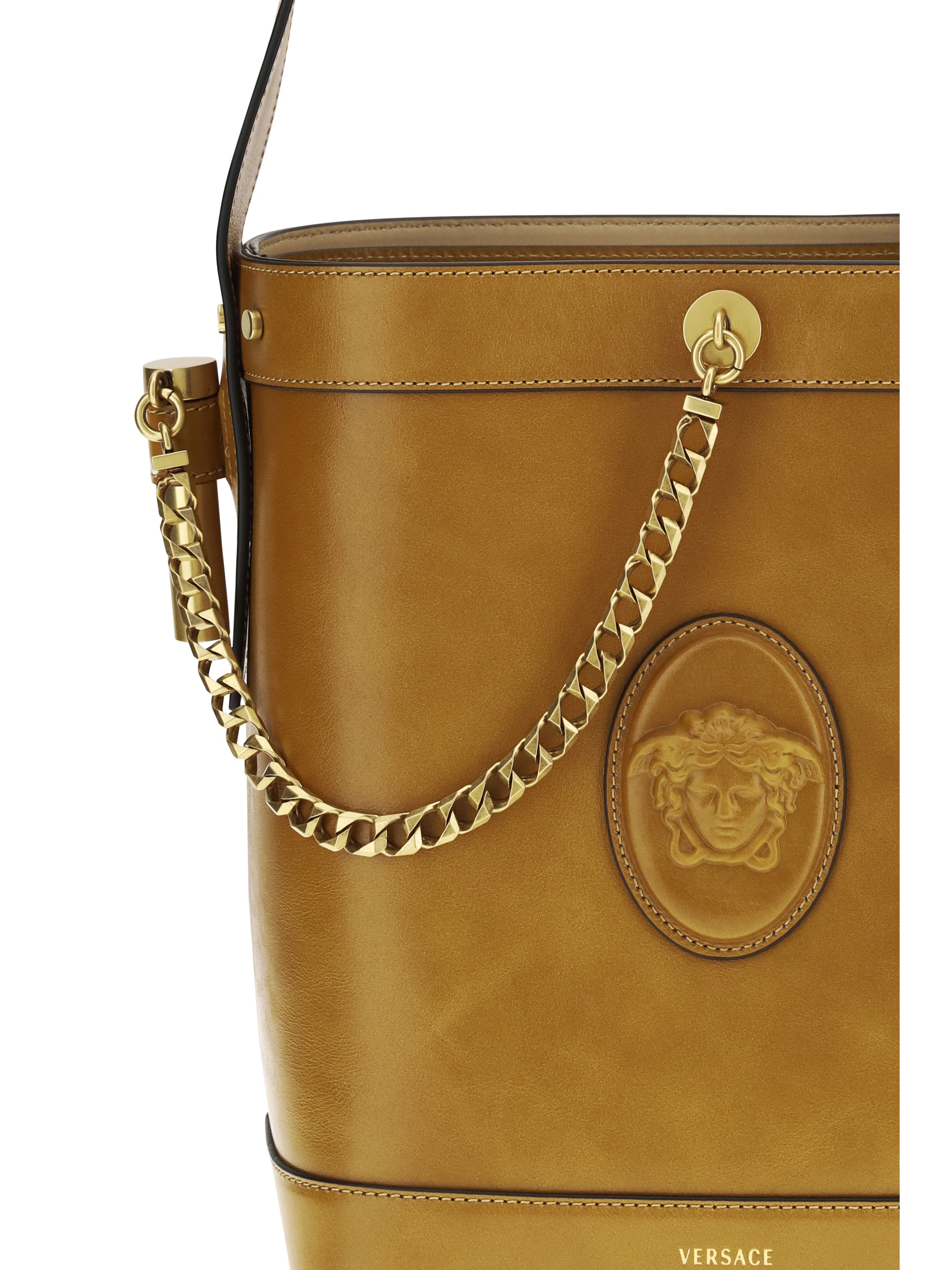 small leather pivot bucket bag