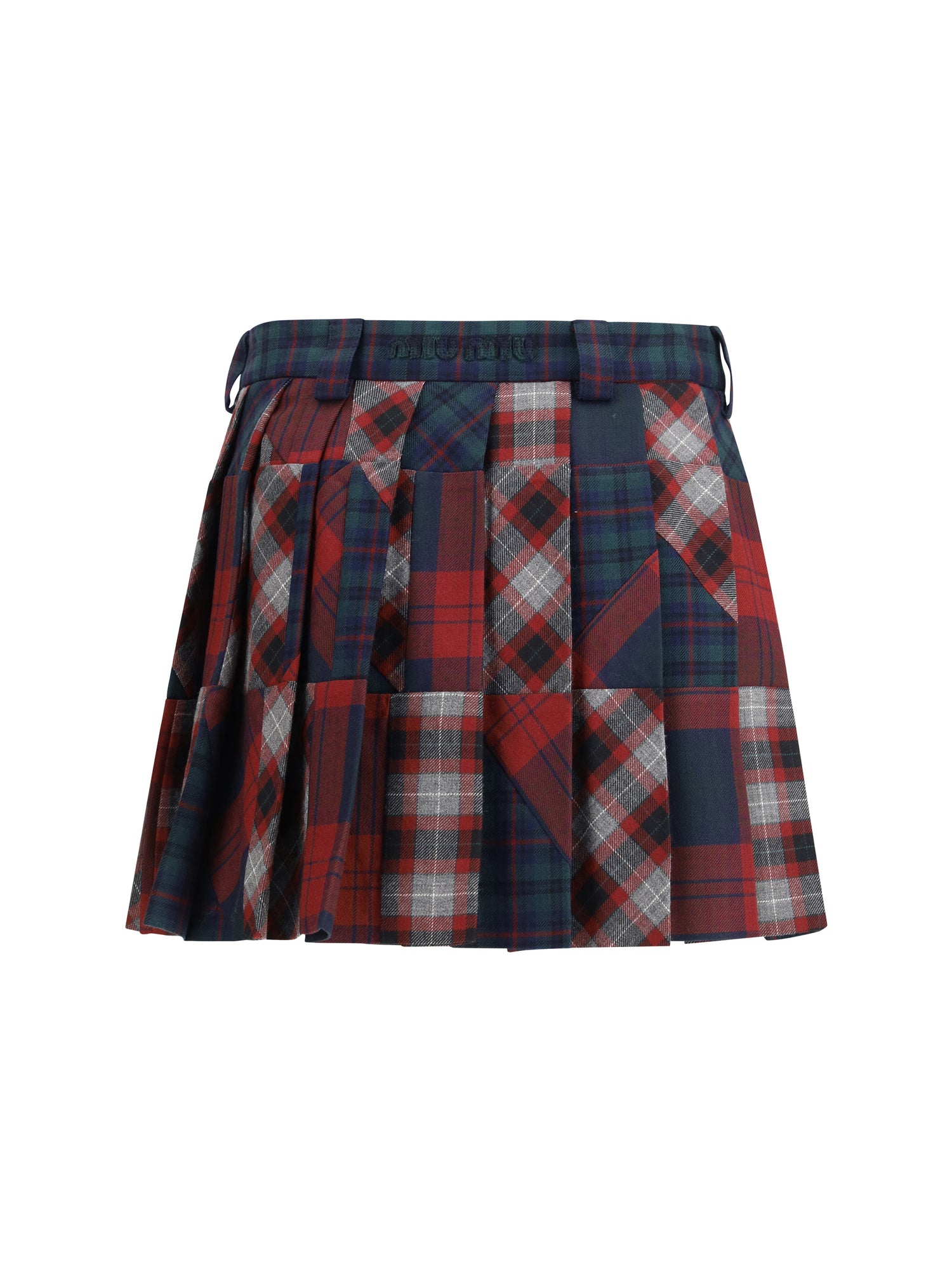 MIU MIU 40 pleated patchwork tartan mini skirt
