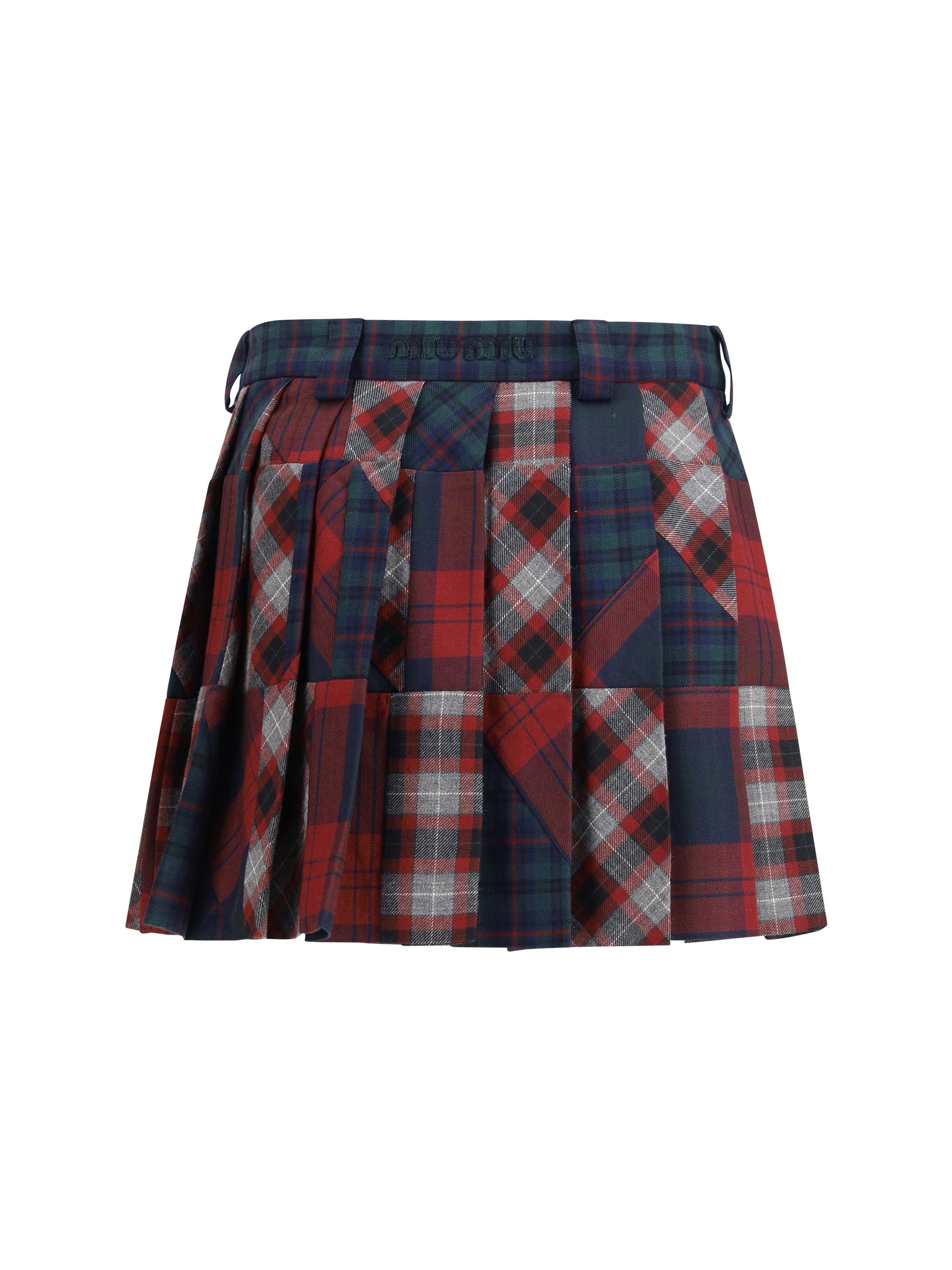 pleated patchwork tartan mini skirt