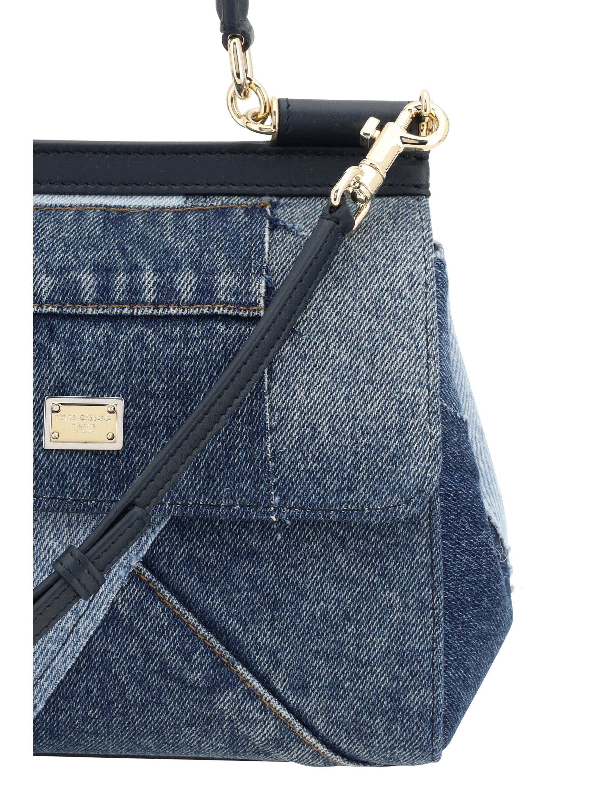 small sicily denim and calf leather handbag