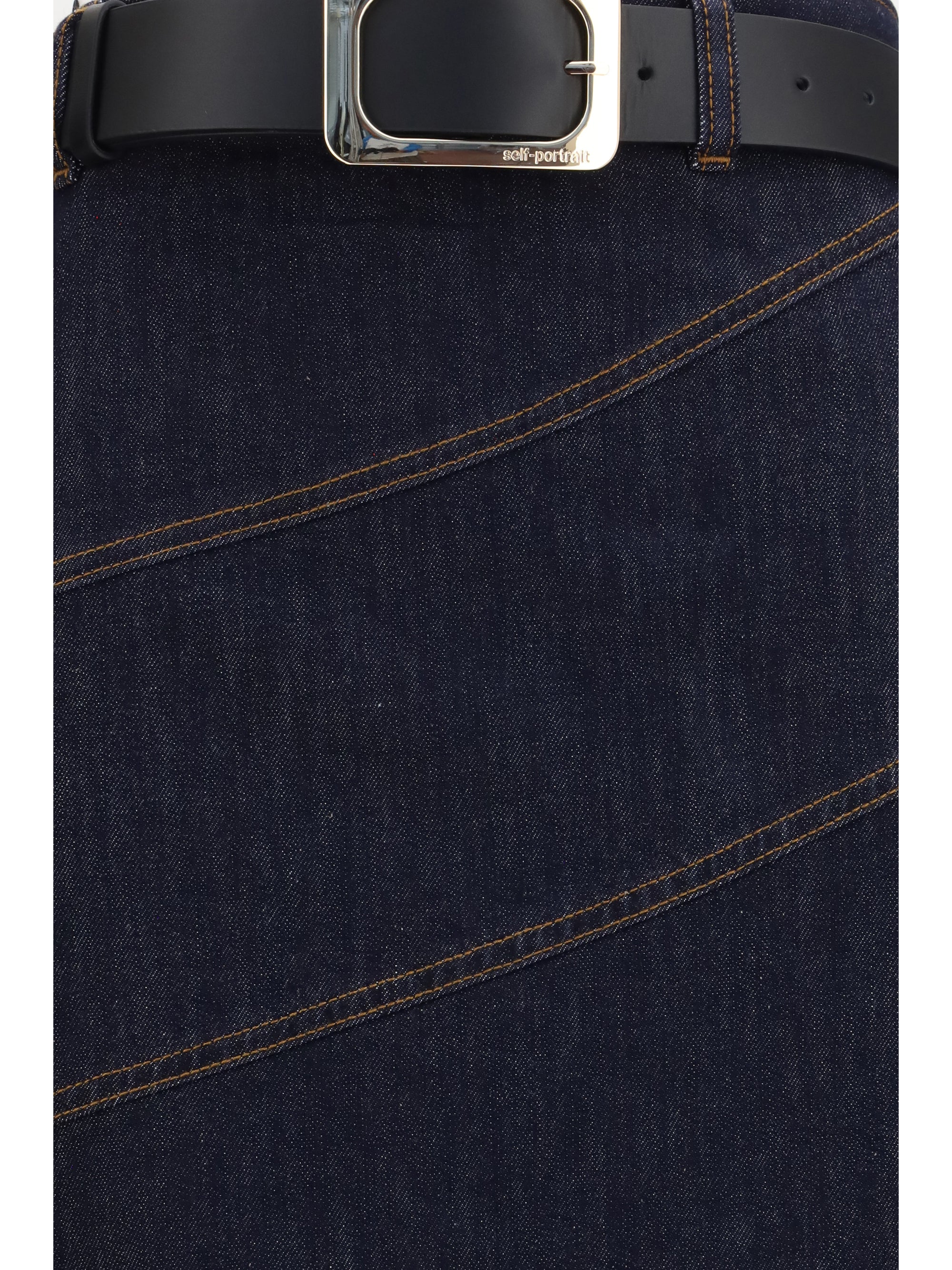 denim midi skirt with belt