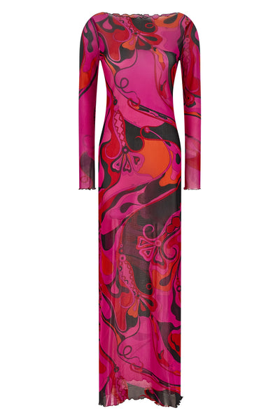 long dress in semi-transparent stretch tulle