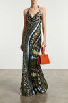 long dress in soleil print satin