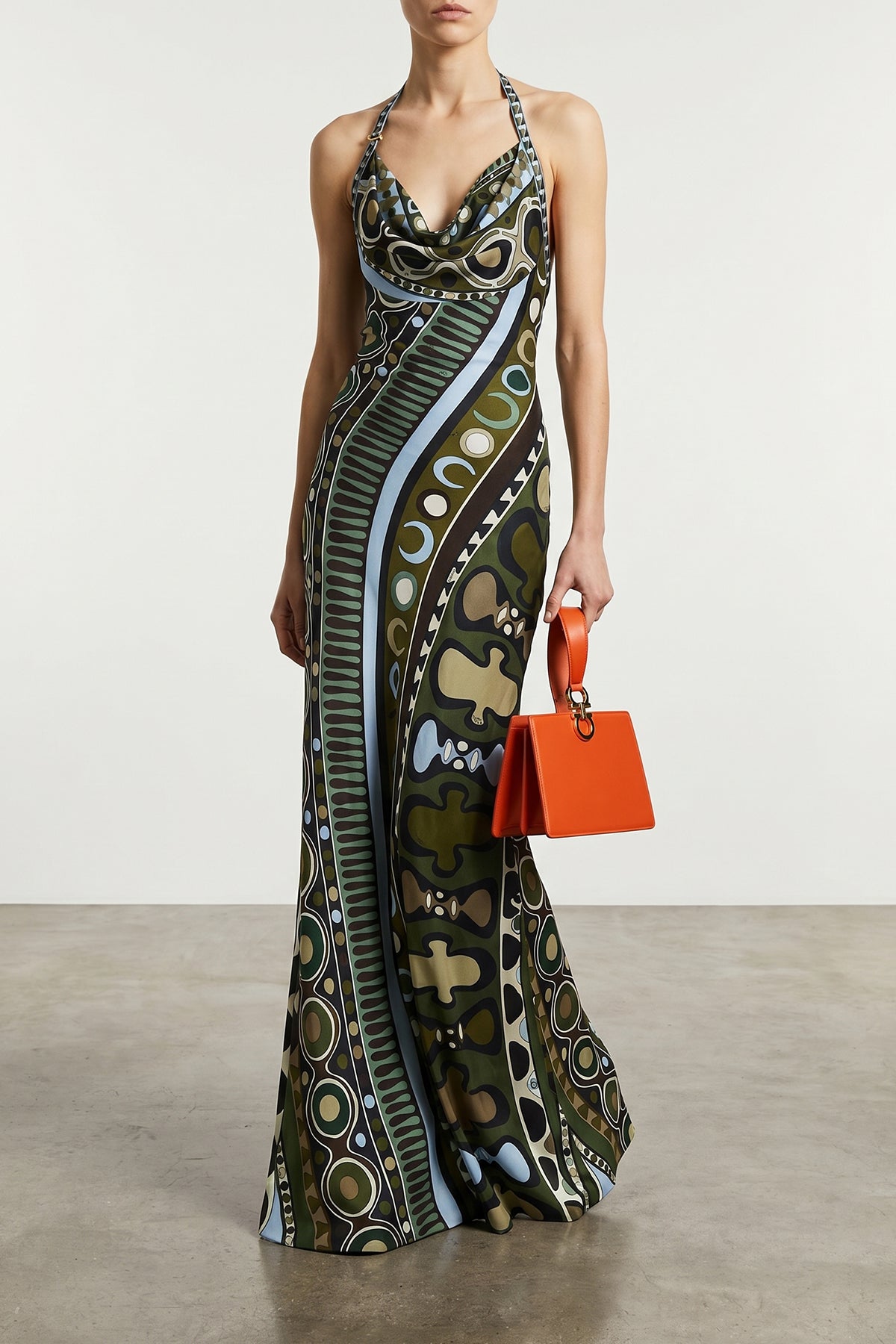 long dress in soleil print satin