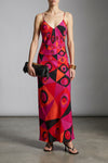 long dress in occhi print silk crêpe de chine