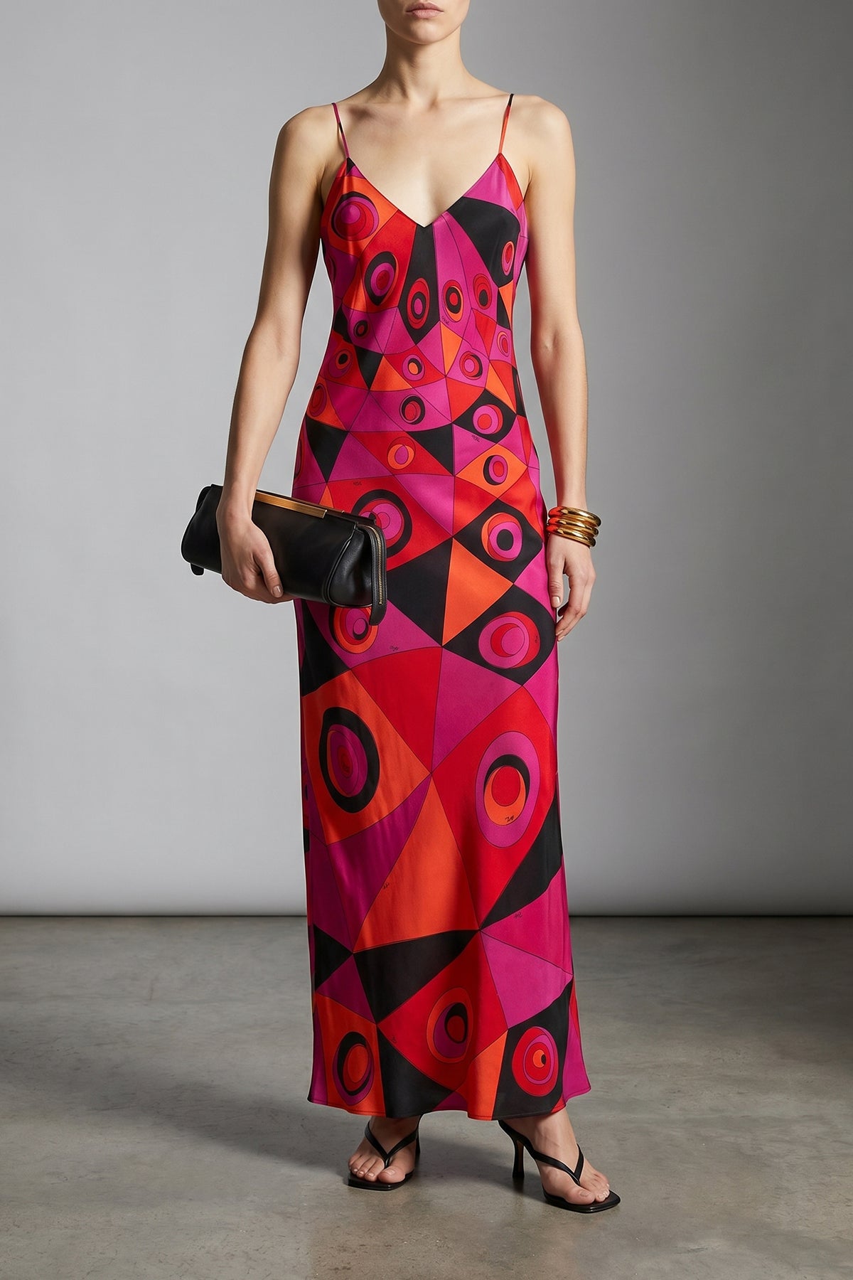 long dress in occhi print silk crêpe de chine
