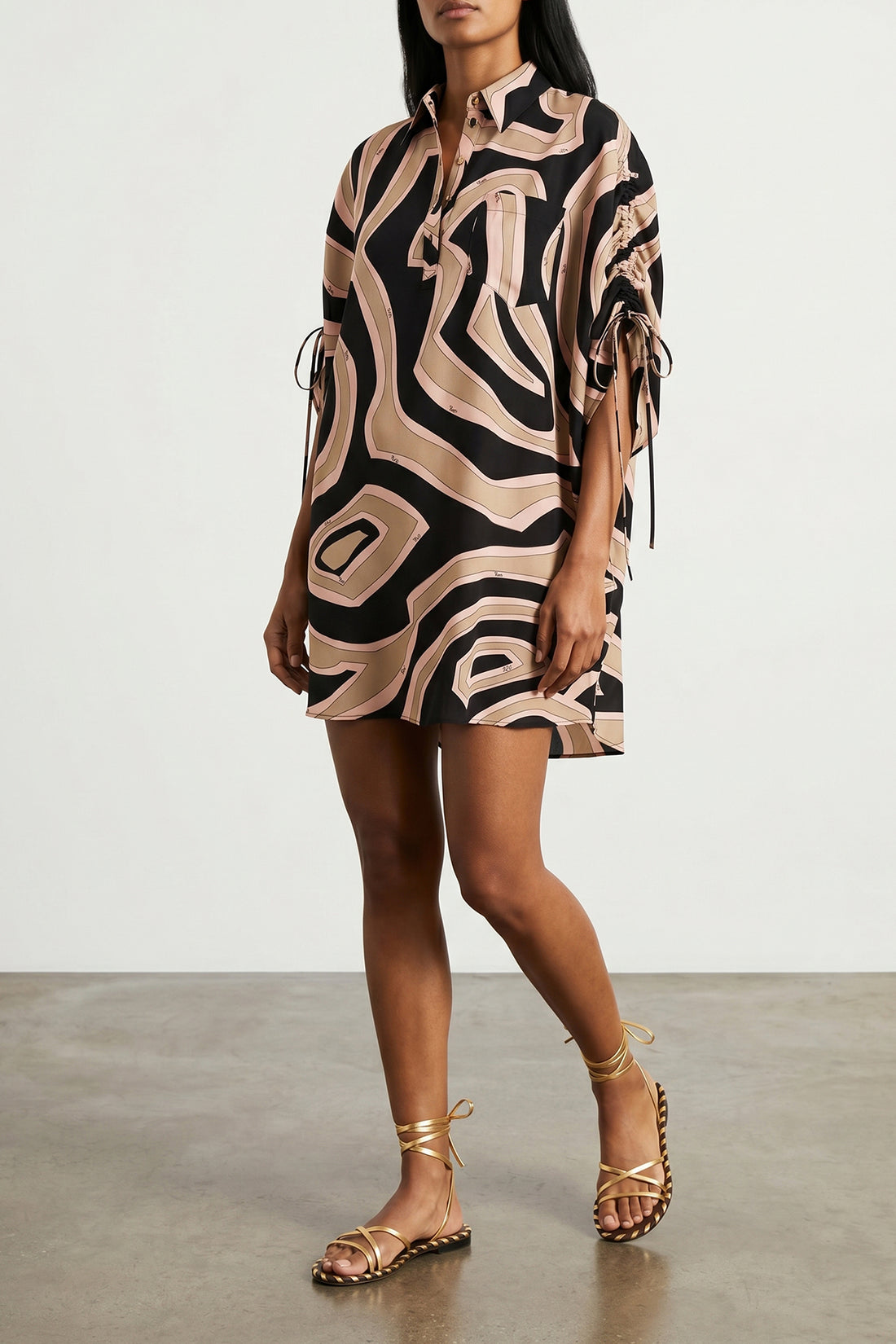 PUCCI 38 short kaftan dress in labirinto print silk twill