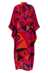 long dress in patterned crepe de chine caftan style