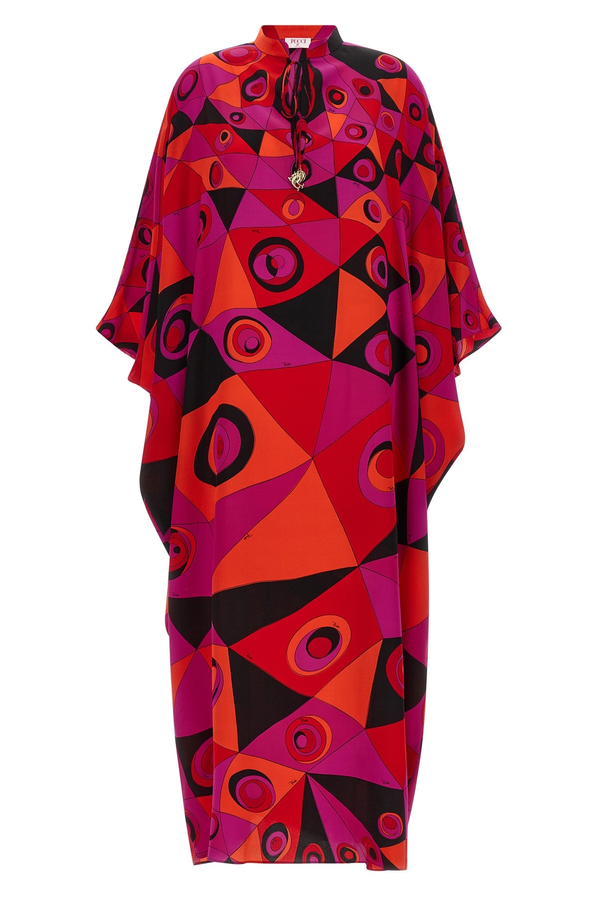 long dress in patterned crepe de chine caftan style